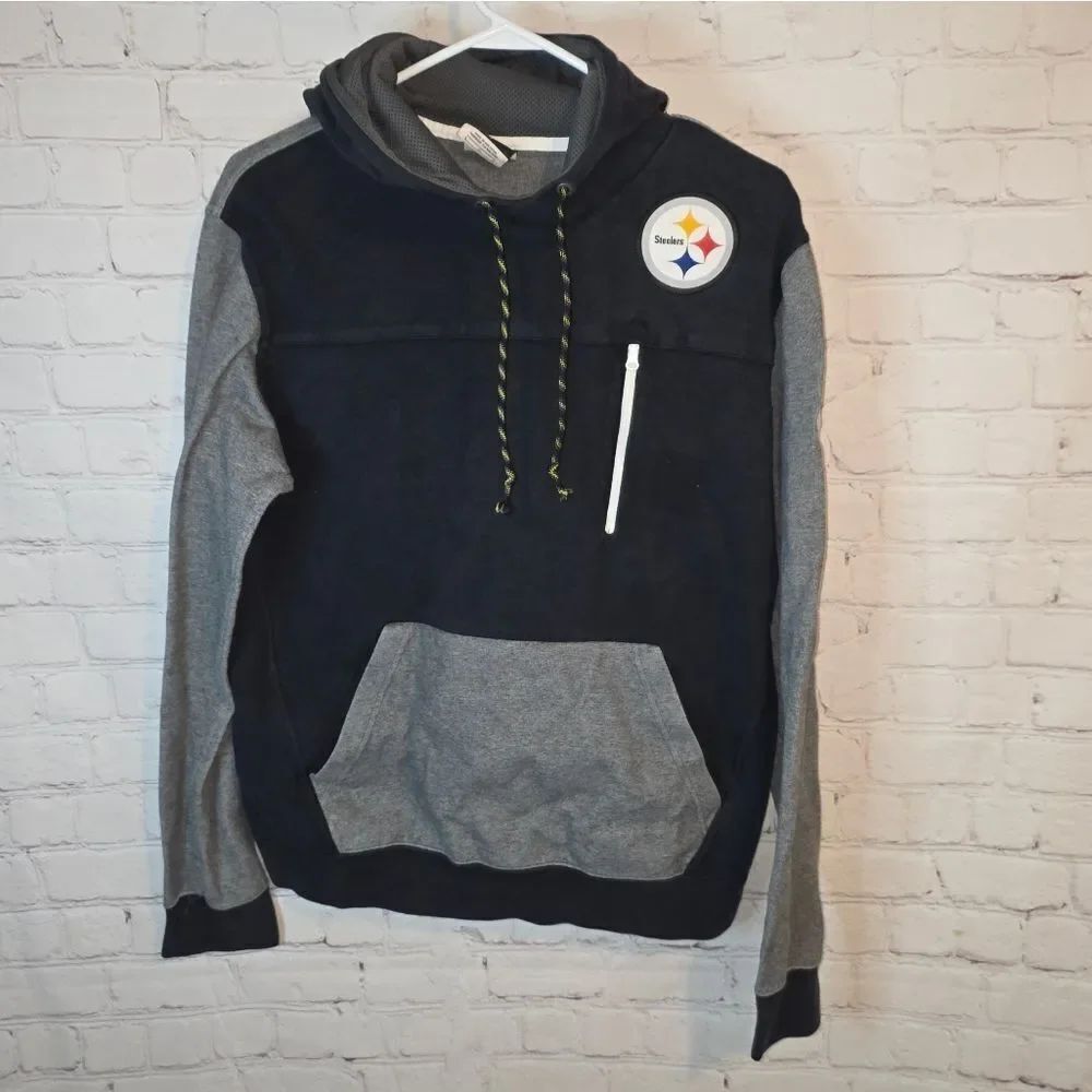 NFL Men's Pittsburgh Stelers Black and Gray Pullover Hoodie, Size Larfe